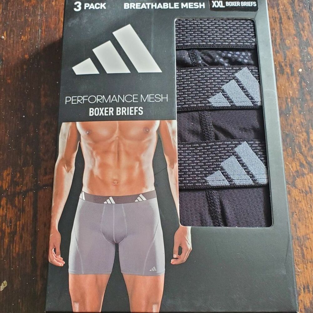 XXL adidas Performance Mesh Mens Big and Tall 3 Pack Boxer Brief msrp $40